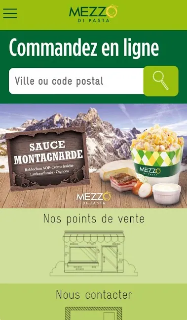 Application Mezzo Di Pasta : commande en ligne et recherche du point de vente le plus proche