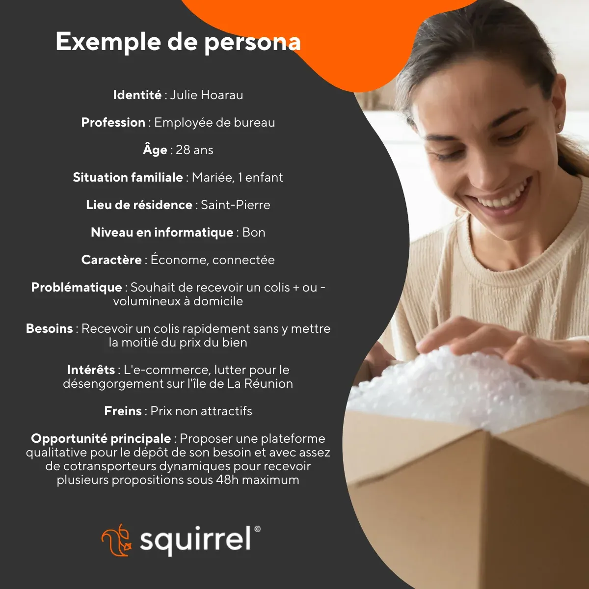 Fiche persona BtoC : Julie Hoarau, employée de bureau à Saint-Pierre