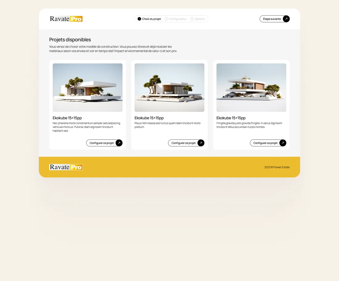 Configurateur Ekohome : liste des projets de construction disponibles