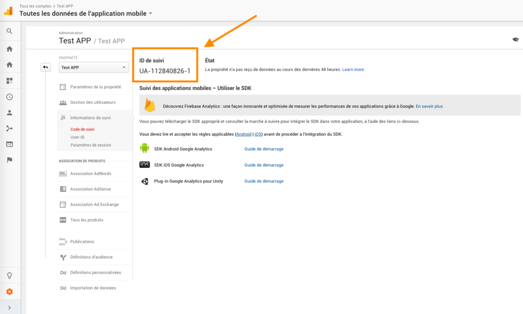 Récuperer id suivi Google analytics