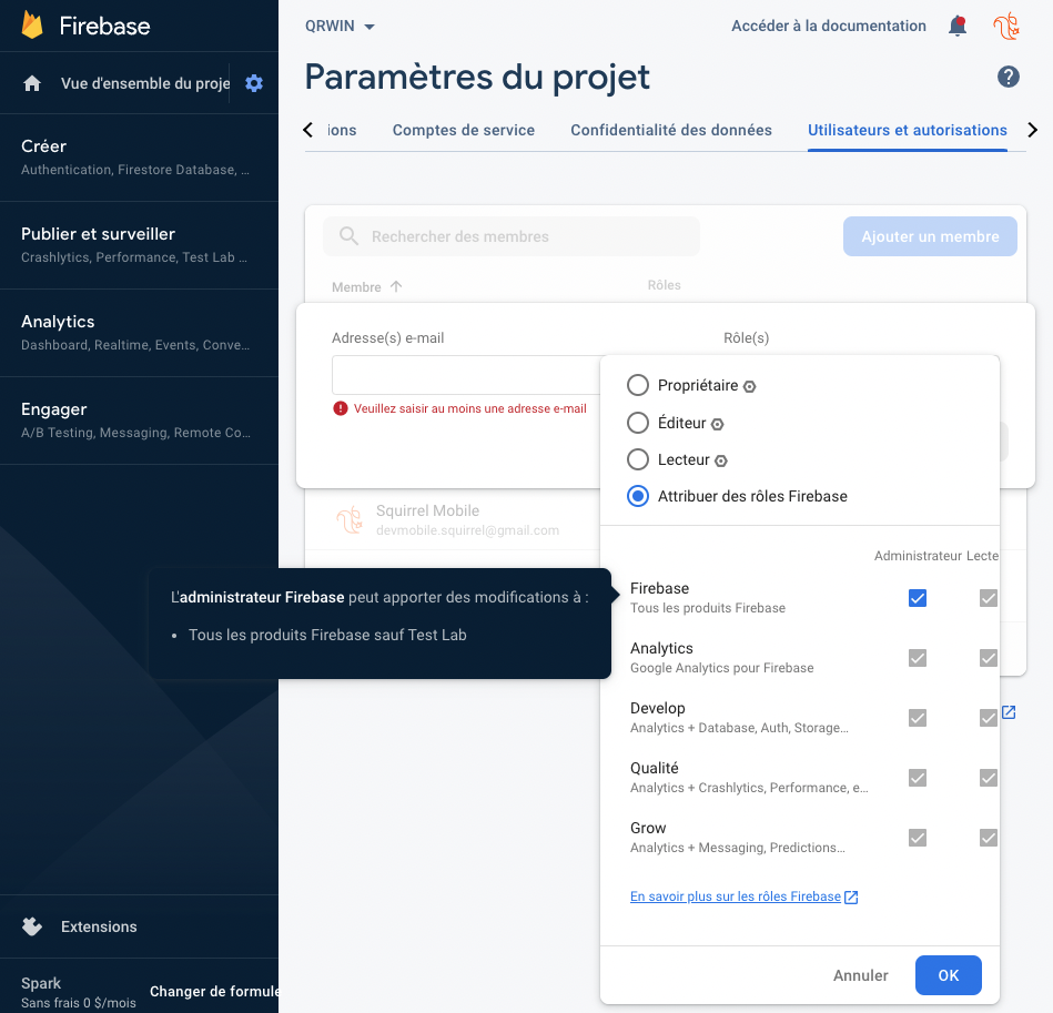 Ajouter un membre sur firebase et attribuer role