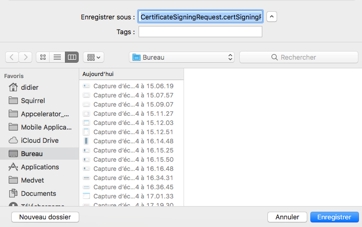 sauvegarder fichier CertificateSigningRequest