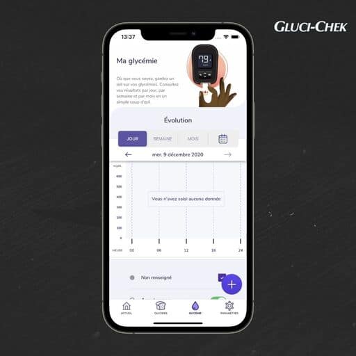 Diagramme évolution Glycémie sur Gluci Chek