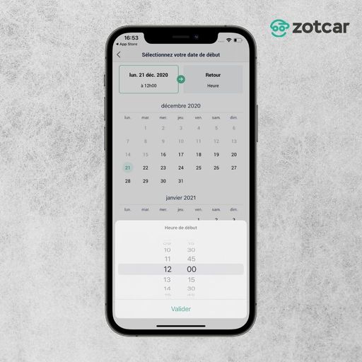 Sélectionner une date de début de réservation sur Zotcar